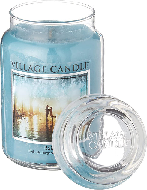 Village Candle Rain Large Glass Apothecary Jar Scented Candle, 21.25 oz, Blue