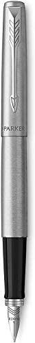 Parker Jotter Fountain Pen, Stainless Steel Body, Medium Point, Blue Ink, Includes Gift Box