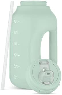 Ello Hydra Half Gallon Jug with Time Marker & Handle for All Day Hydration & Silicone Straw with Locking, Leak Proof Lid BPA Free, Yucca, 64oz