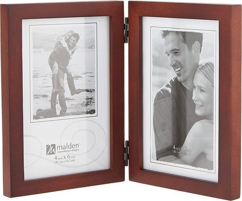 Malden International Designs Dark Walnut Concept Wood Picture Frame, Double Vertical, 2-4x6, Walnut