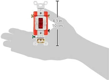 Leviton 1221-PLR 20-Amp, 120 Volt, Toggle Pilot Light, Illuminated On, Req, Neutral Single-Pole AC Quiet Switch, Extra Heavy Duty Grade, Self Grounding, Red