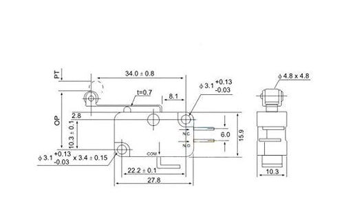 Cylewet 6Pcs V-156-1C25 Micro Limit Switch Long Hinge Roller Momentary SPDT Snap Action for Arduino (Pack of 6) CYT1046