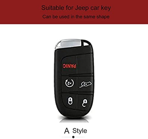Leather Car Key Fob Cover Compatible with Jeep Keyless Remote Control Grand Cherokee Dodge Challenger Charger Dart Durango Journey Chrysler 200 300 Fiat etc (A Style, Brown)