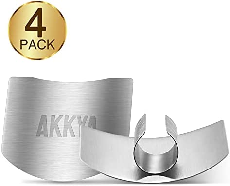 Akkya Finger Guards for Cutting Stainless Steel Finger Protector for Knife Cutting Kitchen Tool Finger Guard for Food Chopping Cutting Avoid Hurting 4 Pack