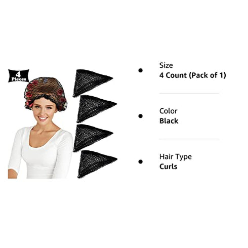 4 Pieces Triangle Hair Net for Rollers, Women Hair Net Mesh Hair Net Triangular Hair Setting Net for Sleeping, 35 x 35 x 57 Inches (Black)
