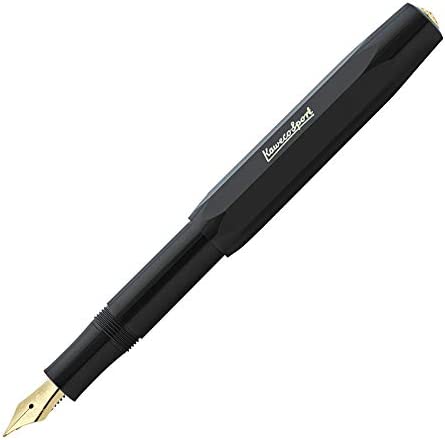 Kaweco Sport Classic Fountain Pen Black, Fine Nib with Kaweco Sport Octagonal Clip Gold