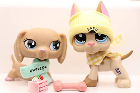 WOLFGIRL LPS Great Dane 1647 Tan LPS Dachshund 2597 Blue Eyes Dog Puppy with Accessories Lot Figure Collection Kids Girls Boys Birthday Xmas Gift