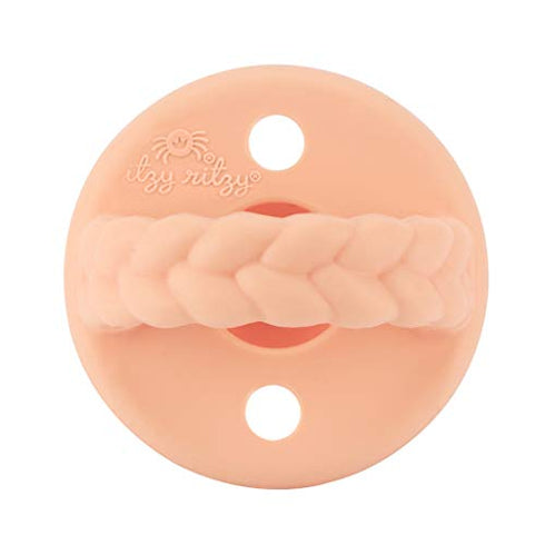 Itzy Ritzy Sweetie Soother Pacifier Set of 2 - Silicone Newborn Pacifiers with Collapsible Handle & Two Air Holes for Added Safety; Set of 2 in Apricot & Terracotta, Ages Newborn & Up