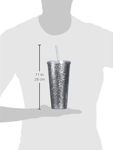 Blush Glam Silver Double Walled Glitter 24oz Tumbler Reusable Leak-Proof, Travel, Clear Plastic, Slim, Iced Coffee Cup with Silicone Seal, Screw-On-Lid, and Straw, 1 Count (Pack of 1)