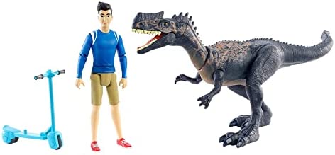 Jurassic World Human & Dino Pack Kenji & Monolophosaurus Action Figures, Segway Accessory, Camp Cretaceous Movable Joints & Authentic Sculpt, Kids Gift Ages 4 Year & Older