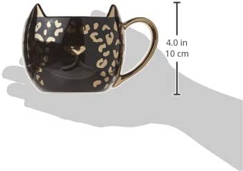 Pinky Up Chloe Leopard Cat Mug, 12 Oz Coffee Cup, Tea Kettle Accessory, Ceramic Black with Metallic Leopard Finish