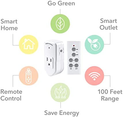 BN-LINK Wireless Remote Control Electrical Outlet Switch for Lights, Fans, Christmas Lights, Small Appliance, Long Range White 10A/1200W, 1 Remote + 1 Outlet