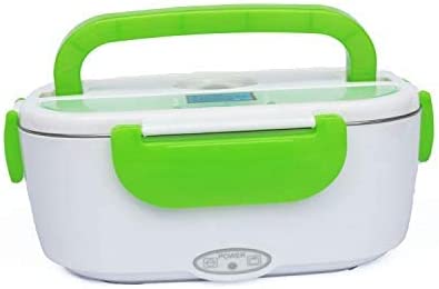 electric lunch box for car and home,heated lunch boxes for adults, lunch warmer portable 12V/24V/110V,portable thermos with Spoon and Two Compartments (Green)