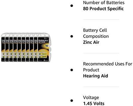 Duracell Activair Hearing Aid Batteries: Size 10 (80 Batteries)