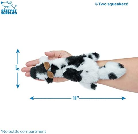Best Pet Supplies 2-in-1 Stuffless Squeaky Dog Toys with SoftFabric for Small, Medium, and Large Pets, No Stuffing for Indoor Play, Supports Active Biting and Play - Cow, Small
