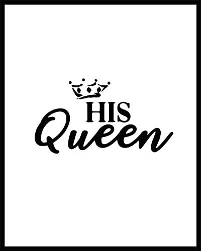 Modern Calligraphy Art Painting Set of 2 (8”X10” Canvas Picture), His Queen Her King Painting Motivational Phrases Wall Art Print Poster for Bedroom Wall or Room Home Decor,No Frame