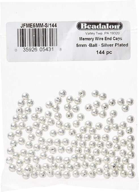 Beadalon 144-Piece 5-MM Round Memory Wire End Cap, Silver Plate