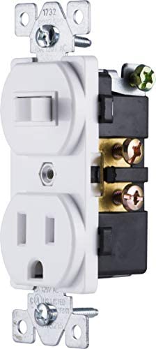 GE Wall Switch & Outlet Combo, Two-in-One Receptacle, 1 On/Off Toggle Power Switch, 1 Grounded AC Outlet Wall Plug, Single Pole, 3 Prong, 15 Amp, UL Listed, White, 59797