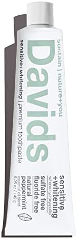 Davids Nano Hydroxyapatite Natural Toothpaste, Sensitive, Whitening, Enamel Health, Fluoride Free, SLS Free, Peppermint, 5.25 oz Metal Tube, Tube Roller Included