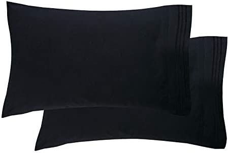 Elegant Comfort Luxury Ultra-Soft 2-Piece Pillowcase Set 1500 Thread Count Egyptian Quality Microfiber Double Brushed-Wrinkle Resistant, King Size, Black