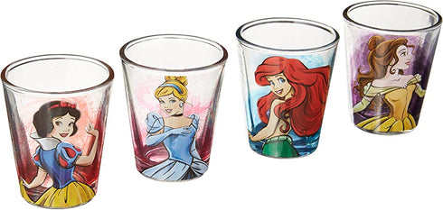 Silver Buffalo Disney Princesses Portrait 4-Pack Mini Glass Set, 1-Ounce, Multicolor