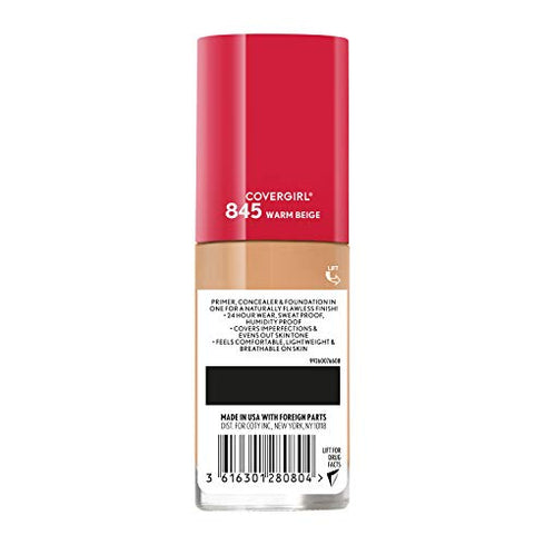 Covergirl Outlast Extreme Wear 3-in-1 Full Coverage Liquid Foundation, SPF 18 Sunscreen, Warm Beige, 1 Fl. Oz.