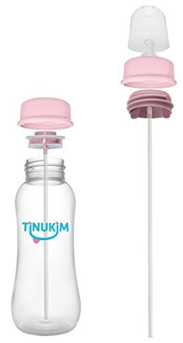 Tinukim iFeed 9 Ounce Self Feeding Baby Bottle with Tube - Handless Anti-Colic Nursing System, Pink - 2-Pack