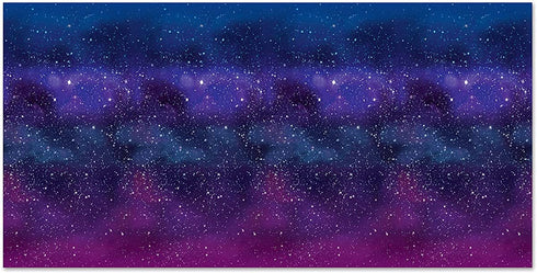 Beistle Printed Plastic Cosmic Galaxy Backdrop Wall D©cor Space Theme Photo Background Birthday Party Supplies, 4' x 30', Blue/Purple/White