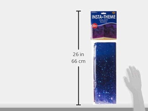 Beistle Printed Plastic Cosmic Galaxy Backdrop Wall D©cor Space Theme Photo Background Birthday Party Supplies, 4' x 30', Blue/Purple/White
