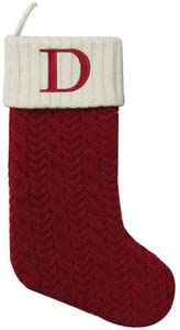 MFT St. Nicholas Square 21-inch Monogram Embroidered Initial Cable Knit Red Christmas Holiday Stocking Letter D