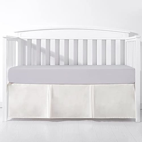 TILLYOU White Pleated Crib Bed Skirt for Baby Boys Girls, 100% Natural Soft Dust Ruffle, Standard Nursery Bedding Toddler Bedskirt Solid, 14" Drop