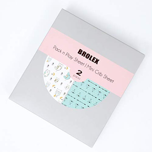 Stretchy Pack n Play Playard Sheets BROLEX 2 Pack Portable Mini Crib Sheets,Convertible Playard Mattress Cover for Baby Boys Gilrs,Ultra Soft Jersey Knit,Arrow & Owl