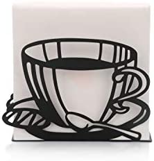 Paper Napkin Holder Stand for Kitchen Tables and Counter Tops | Black Galvanized Napkin Caddy | Coffee House Restaurant Décor (Coffee Cup)