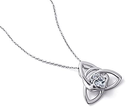 FLYOW 925 Sterling Silver Good Luck Irish Claddagh Celtic Knot Love Heart Pendant Necklace for Women Ladies Teen Girls Valentine's Day Gift, 18 Inch Rolo Chain