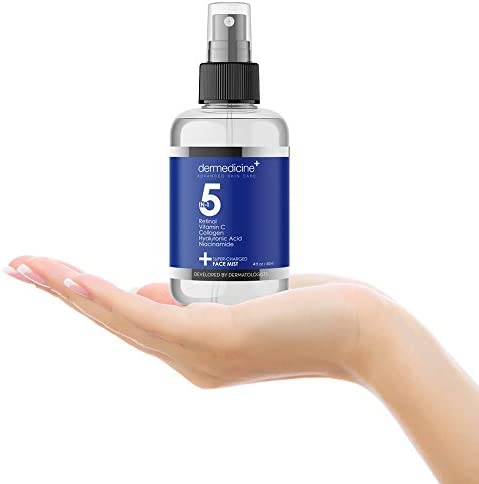 5 in 1 Super Charged Anti-Aging Face Mist w/ Retinol, Vitamin C, Collagen, Hyaluronic Acid & Niacinamide | Hydrates, Refreshes & Brightens for a More Glowing Complexion | 4 fl oz, 120 ml