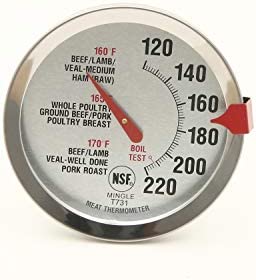 SINARDO Roasting Meat Thermometer T731, Oven Safe, Large 2.5-Inch Easy-Read Face, Stainless Steel Stem and Housing
