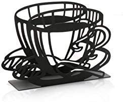 Paper Napkin Holder Stand for Kitchen Tables and Counter Tops | Black Galvanized Napkin Caddy | Coffee House Restaurant Décor (Coffee Cup)