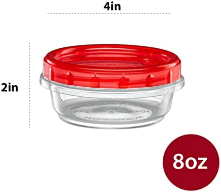 Elegant Disposables (8 Ounce 10 Pack) Twist cap Deli Containers Clear Bottom With Red Top Screw on Lids Twist Top Food Storage Freezer Containers