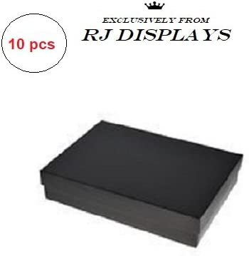 10 Pack Cotton Filled Matte Black Color Jewelry Gift and Retail Boxes 5.25 X 3.75 X 1 Inch Size by R J Displays