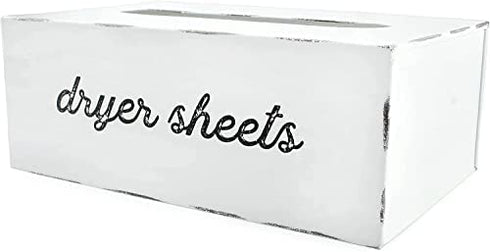AuldHome Dryer Sheet Dispenser; Countertop Rustic White Fabric Softener Sheet Holder for Laundry Room