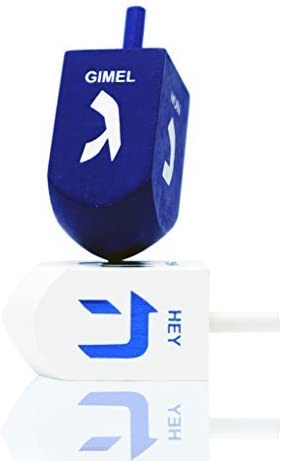 Let's Play Dreidel The Hanukkah Game Extra Large Blue & White Wood Dreidels - Instructions Included! - D10 (2-Pack XL Dreidels)