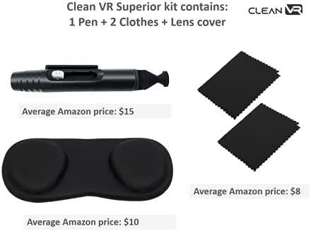 Clean VR Kit for Cleaning Virtual Reality Accessories | Compatible with Oculus Quest 2 | Lens Cleaning Pen + 2 Microfiber Cloths