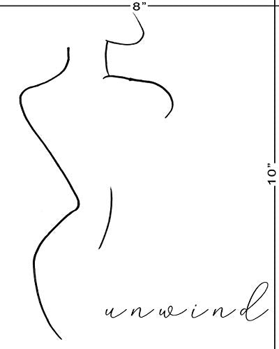 Abstract Minimalist"Relax, Unwind" Wall Decor - Set of 2-8"x10" UNFRAMED Prints - Modern, Minimal, Black And White Line Art - Female Figure Silhouette - Bathroom Wall Decor