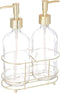Circleware Duo Dispenser Accent Bottle Pumps in Metal Caddy Set of 2, Bathroom Accessories Home Decor for Essential Oils, Lotions, Liquid Soaps, 16 oz, Clear