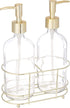 Circleware Duo Dispenser Accent Bottle Pumps in Metal Caddy Set of 2, Bathroom Accessories Home Decor for Essential Oils, Lotions, Liquid Soaps, 16 oz, Clear