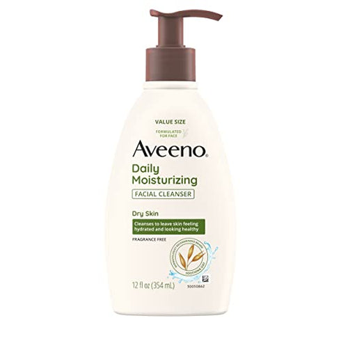 Aveeno Daily Moisturizing Facial Cleanser with Soothing Non-GMO Oat, Hydrating Face Wash for Soft & Supple Skin, Paraben-, Sulfate-, Fragrance-, Dye- & Soap-Free, 12 fl. oz