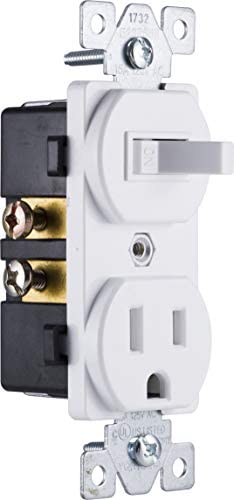 GE Wall Switch & Outlet Combo, Two-in-One Receptacle, 1 On/Off Toggle Power Switch, 1 Grounded AC Outlet Wall Plug, Single Pole, 3 Prong, 15 Amp, UL Listed, White, 59797