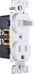 GE Wall Switch & Outlet Combo, Two-in-One Receptacle, 1 On/Off Toggle Power Switch, 1 Grounded AC Outlet Wall Plug, Single Pole, 3 Prong, 15 Amp, UL Listed, White, 59797