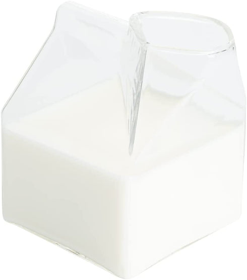 12 Ounce Glass Milk Carton, 1 Reusable Milk Carton Creamer - Durable, Serve Cream, Milk, or Juice, Clear Glass Mini Milk Carton, Dishwasher-Safe, For Homes or Restaurants - Restaurantware