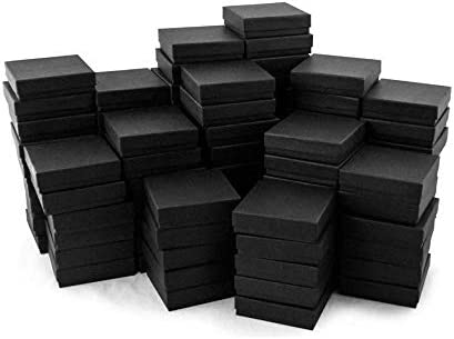 TheDisplayGuys 25-Pack #33 Cotton Filled Cardboard Paper Jewelry Box Gift Case - Matte Black (3 1/2" x 3 1/2" x 1")